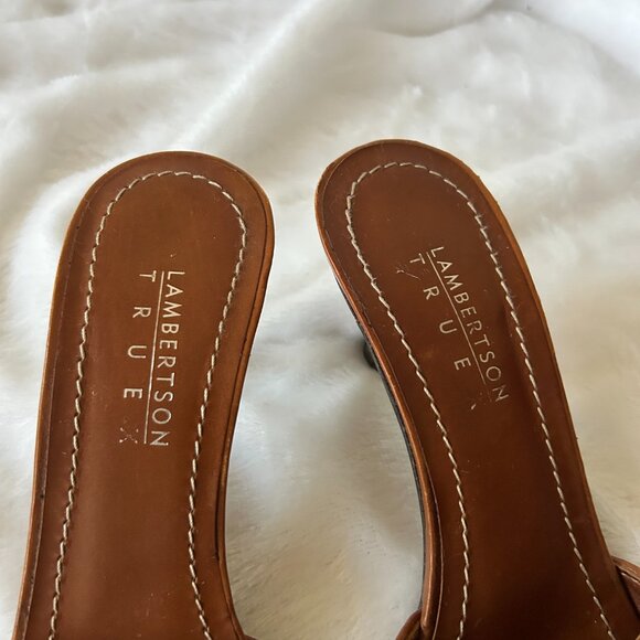 Lambertson Truex Sandals Womens 36.5 Made in Italy VTG Low Heel Brown Cream - Picture 8 of 12
